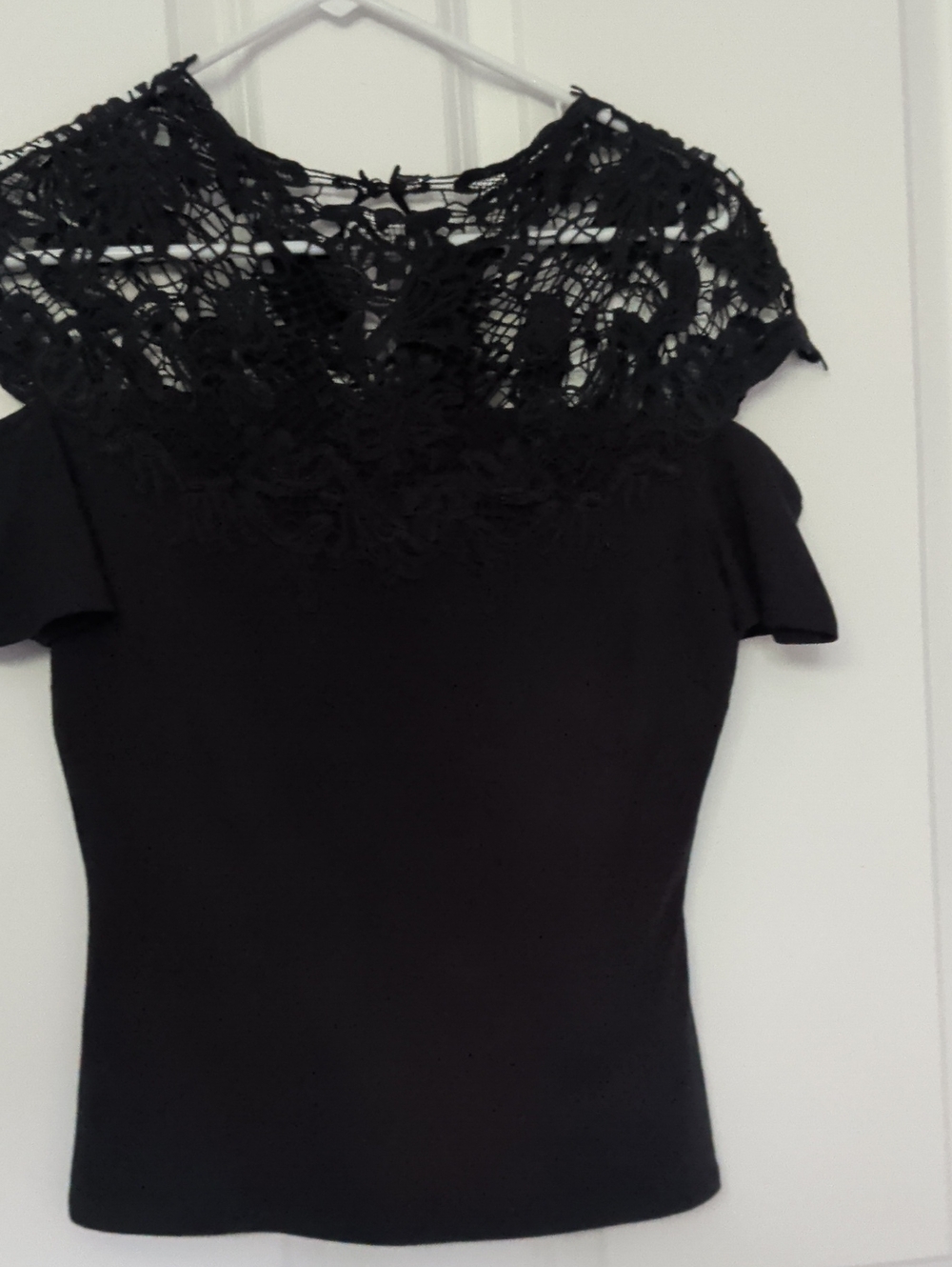 VENUS Black Lace-Yoke Women's Top - Elegant Evening Tee